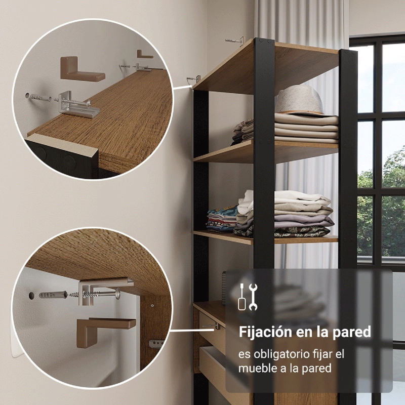 CLOSET ABIERTO MADESA VALENCIA 210 CM 6 CAJONES MARRON/NEGRO - 7