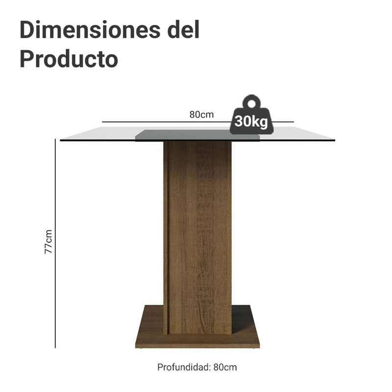 MESA DE COMEDOR MADESA 5332A CUBIERTA DE VIDRIO CUADRADA MARRON - 2