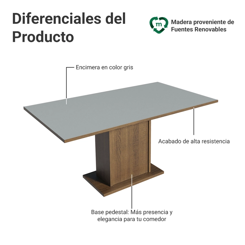 MESA DE COMEDOR MADESA 5275 RECTANGULAR MARRON/GRIS - 3