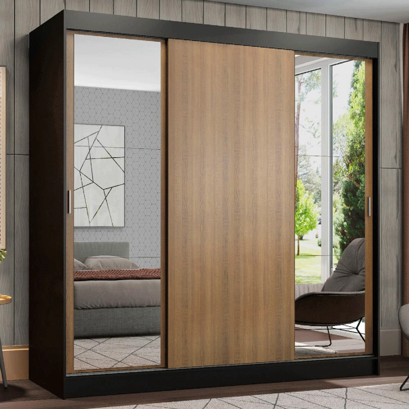 CLOSET MADESA RENO 3 PUERTAS CON 2 ESPEJOS NEGRO/MARRON - 1