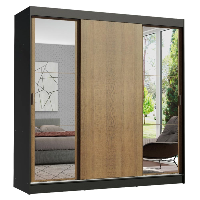 CLOSET MADESA RENO 3 PUERTAS CON 2 ESPEJOS NEGRO/MARRON - 2