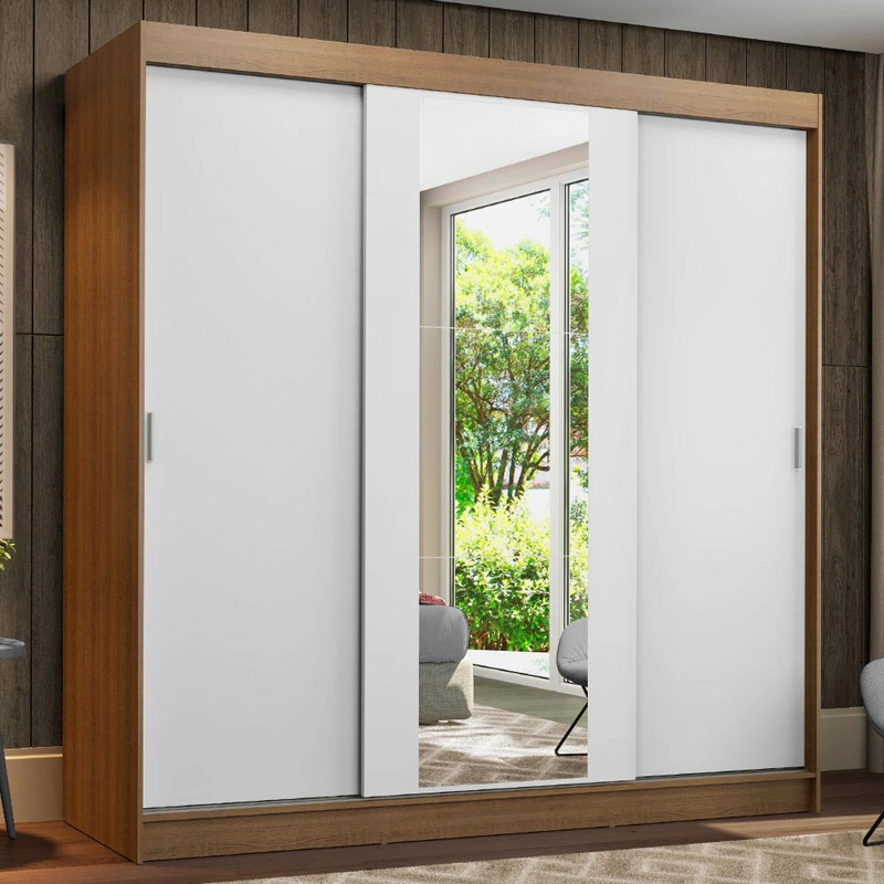 CLOSET MADESA RENO 3 PUERTAS CON 1 ESPEJO MARRON/BLANCO - 1