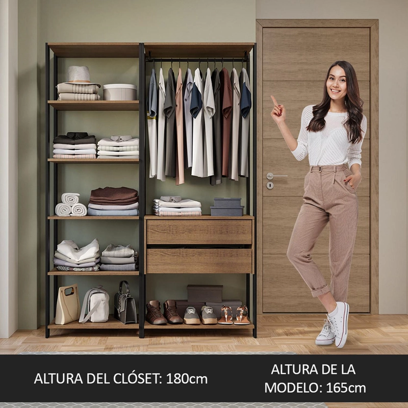 CLOSET ABIERTO MADESA VALENCIA 129 CM 2 CAJONES MARRON/NEGRO - 4