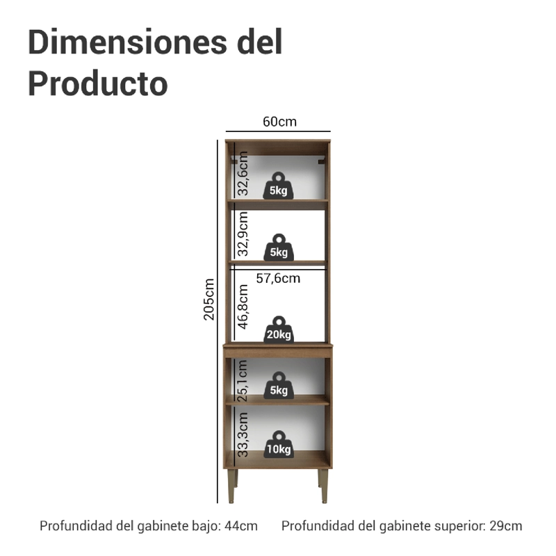 TORRE PARA HORNO Y MICROONDAS MADESA LILLE 60 CM 3 PUERTAS MARRON/NEGRO - 3