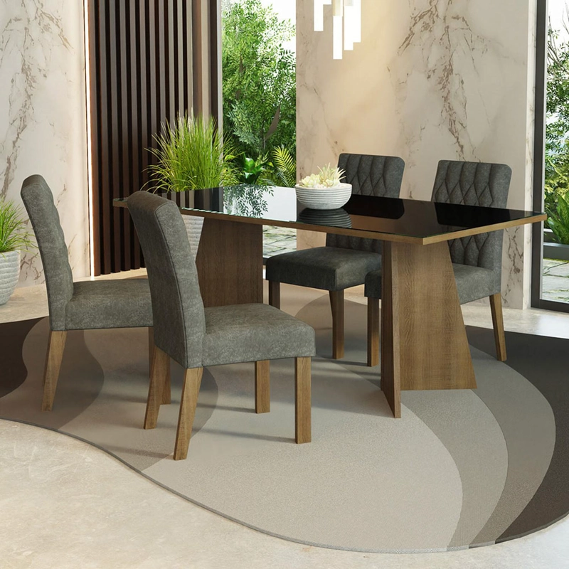 JUEGO DE COMEDOR MADESA HARPER CON 4 SILLAS MARRON/NEGRO/SILVER