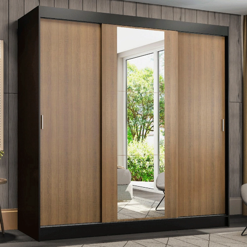 CLOSET MADESA RENO 3 PUERTAS CON 1 ESPEJO NEGRO/MARRON - 1