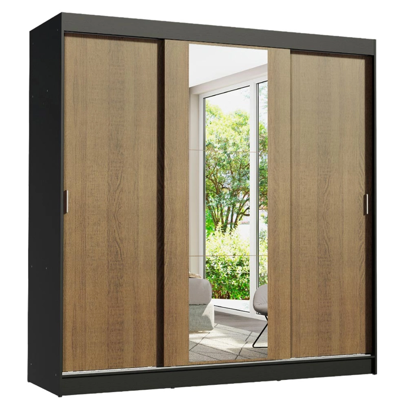 CLOSET MADESA RENO 3 PUERTAS CON 1 ESPEJO NEGRO/MARRON - 2