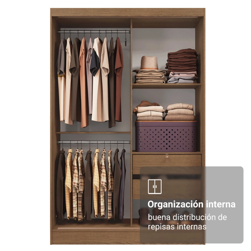 CLOSET MADESA MAX 2 PUERTAS CORREDIZAS CON ESPEJOS MARRON - 5
