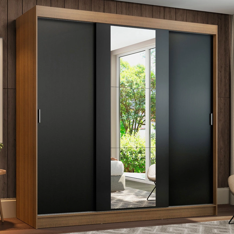 CLOSET MADESA RENO 3 PUERTAS CON 1 ESPEJO MARRON/NEGRO - 1