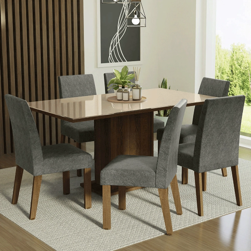 JUEGO DE COMEDOR MADESA ALEXIS CON 6 SILLAS MARRON/CREMA/SILVER