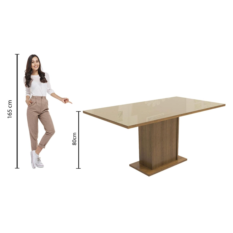 MESA DE COMEDOR MADESA 5275 CON VIDRIO RECTANGULAR MARRON/CREMA - 3