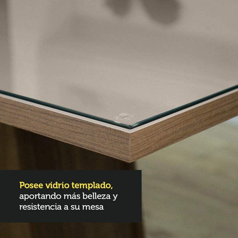 MESA DE COMEDOR MADESA 5275 CON VIDRIO RECTANGULAR MARRON/CREMA - 4