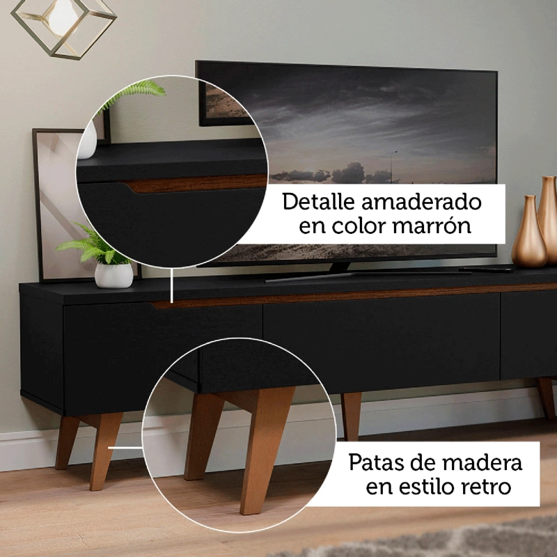RACK PARA TV HASTA 75 PULGADAS MADESA REIMS 180 CM 2 PUERTAS NEGRO - 9