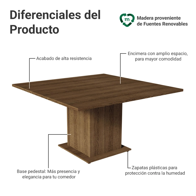 MESA DE COMEDOR MADESA 5286 CUADRADA MARRON - 3