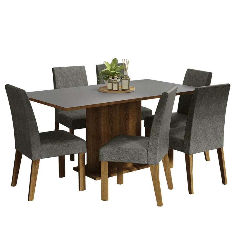 JUEGO DE COMEDOR MADESA RENATA MARRON/GRIS/SILVER