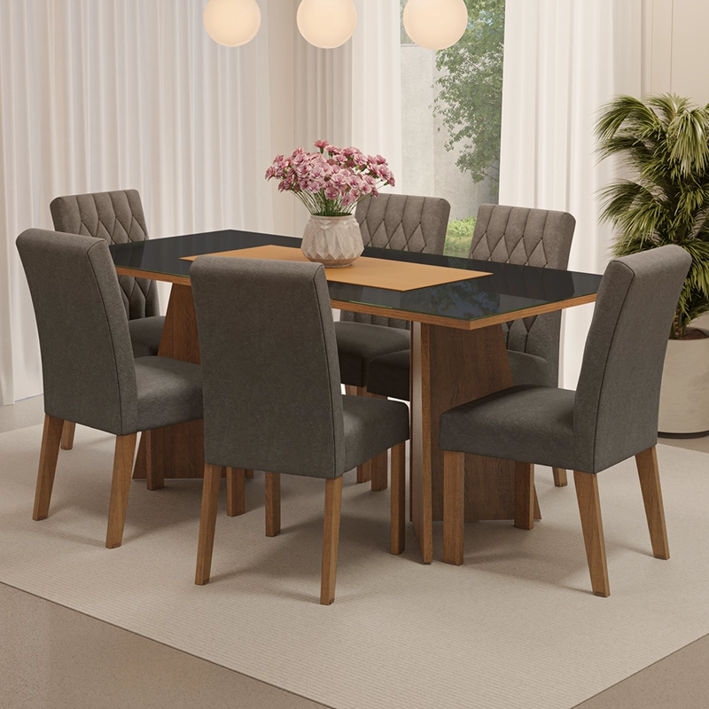 JUEGO DE COMEDOR MADESA MARISSA MARRON/NEGRO/SILVER
