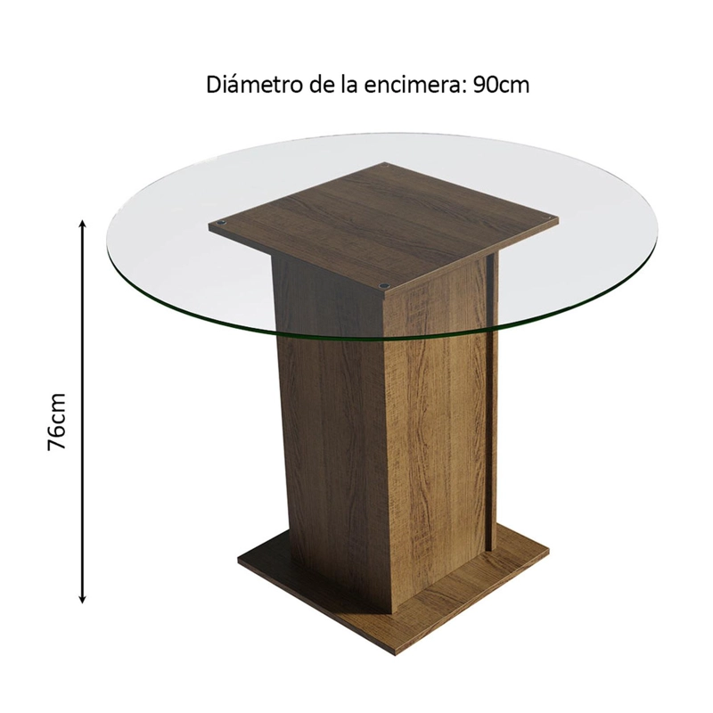 MESA DE COMEDOR MADESA 5324 CUBIERTA DE VIDRIO REDONDA MARRON - 3