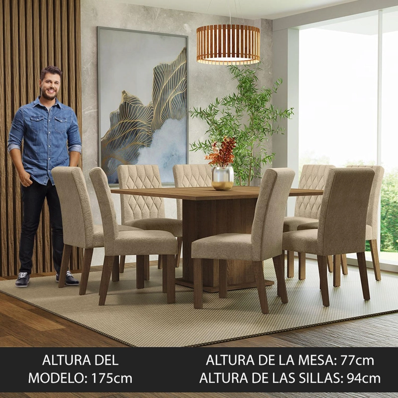 JUEGO DE COMEDOR MADESA LEILA CON 8 SILLAS MARRON/IMPERIAL - 5