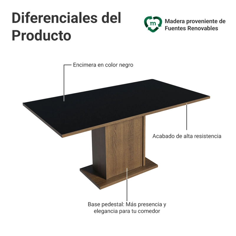 MESA DE COMEDOR MADESA 5275 RECTANGULAR MARRON/NEGRO - 3