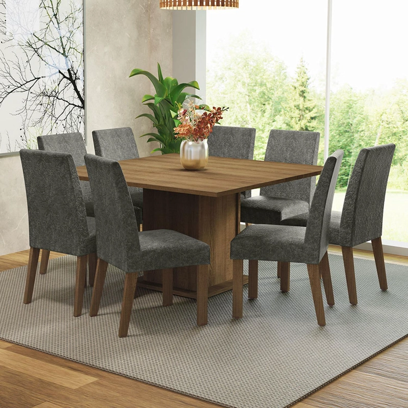 JUEGO DE COMEDOR MADESA DORIS CON 8 SILLAS MARRON/SILVER - 1