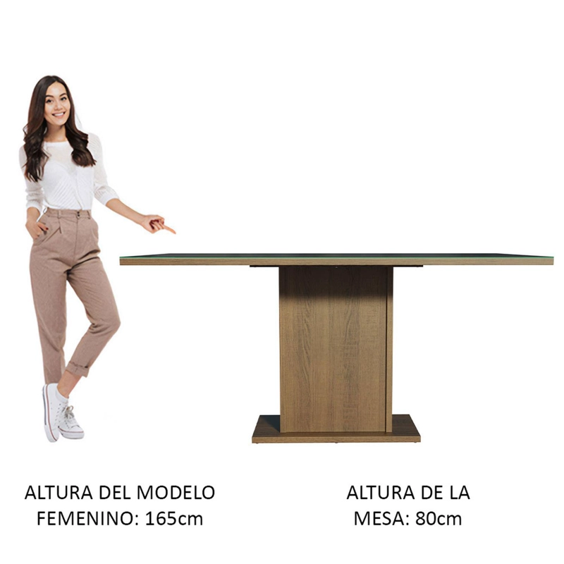 MESA DE COMEDOR MADESA 5275 CON VIDRIO RECTANGULAR MARRON/NEGRO - 4