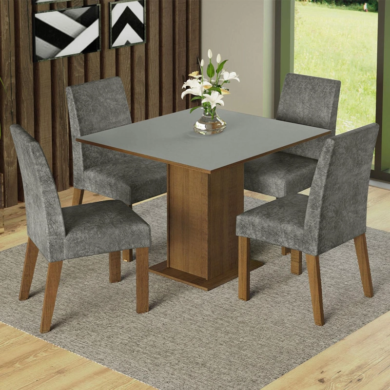 JUEGO DE COMEDOR MADESA KARINA CON 4 SILLAS MARRON/GRIS/SILVER