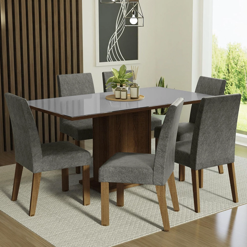 JUEGO DE COMEDOR MADESA ALEXIS CON 6 SILLAS MARRON/GRIS/SILVER