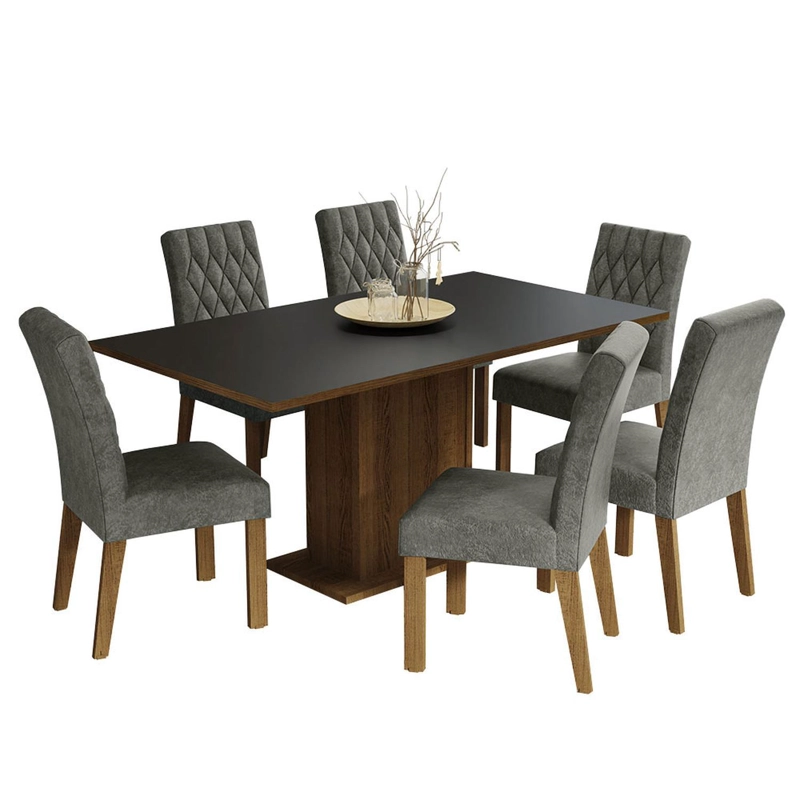 JUEGO DE COMEDOR MADESA HANNA CON 6 SILLAS MARRON/NEGRO/SILVER - 2