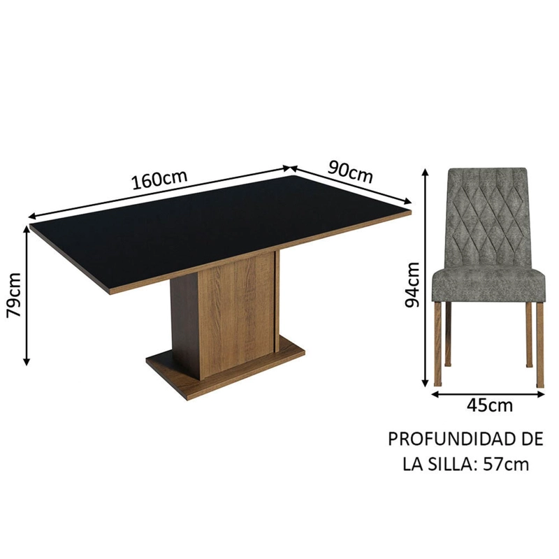 JUEGO DE COMEDOR MADESA HANNA CON 6 SILLAS MARRON/NEGRO/SILVER - 3