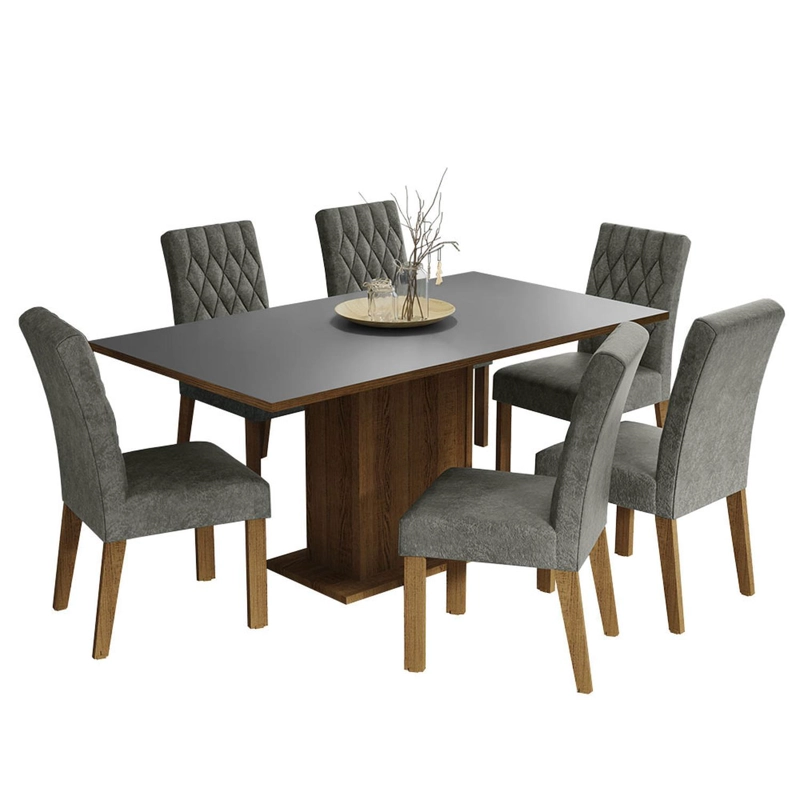 JUEGO DE COMEDOR MADESA HANNA CON 6 SILLAS MARRON/GRIS/SILVER - 1