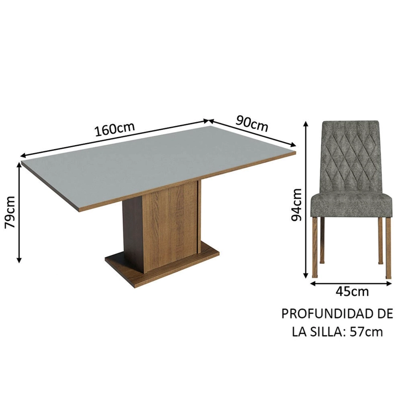 JUEGO DE COMEDOR MADESA HANNA CON 6 SILLAS MARRON/GRIS/SILVER - 2