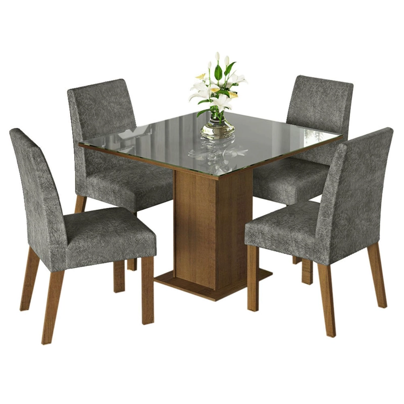 JUEGO DE COMEDOR MADESA ANNE CON 4 SILLAS MARRON/GRIS/SILVER - 1