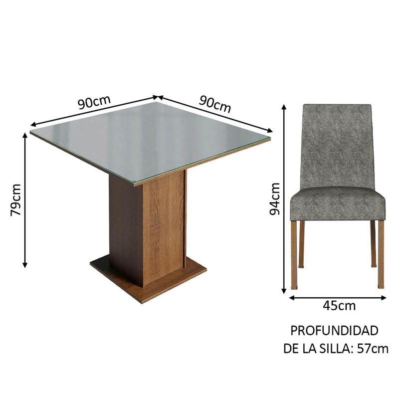 JUEGO DE COMEDOR MADESA ANNE CON 4 SILLAS MARRON/GRIS/SILVER - 2