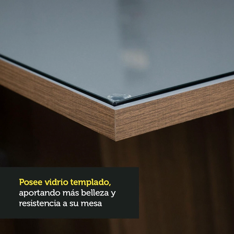 MESA DE COMEDOR MADESA 5363 CON VIDRIO CUADRADA MARRON/GRIS - 5