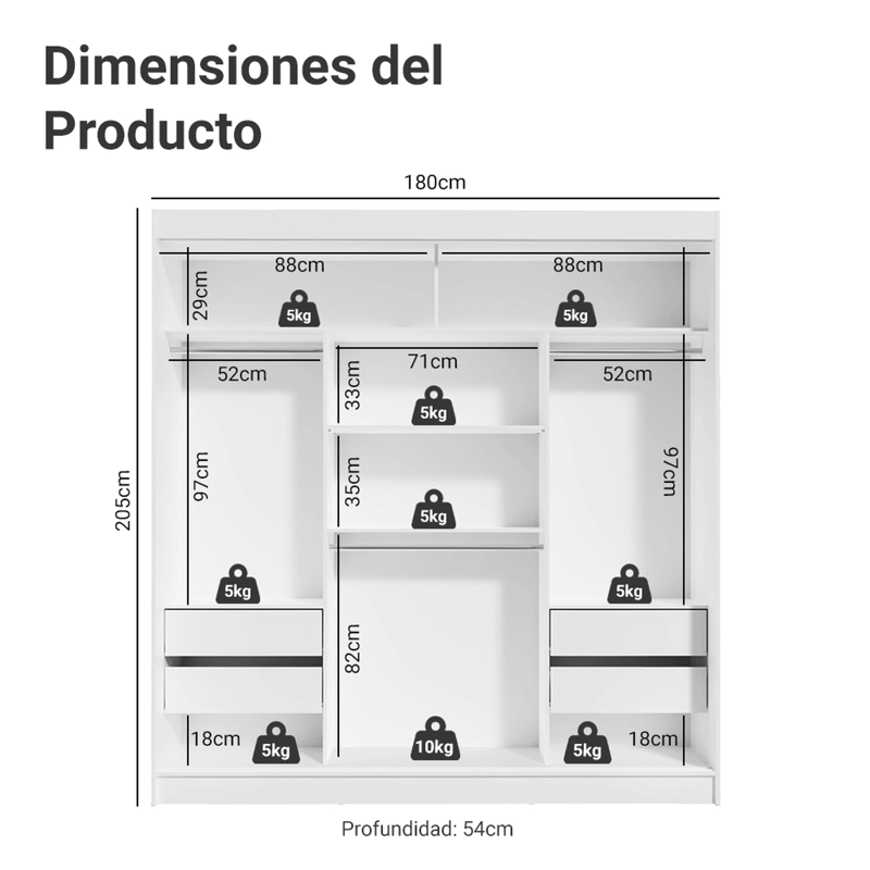 CLOSET MADESA RENO 3 PUERTAS CORREDERAS BLANCO/NEGRO - 3