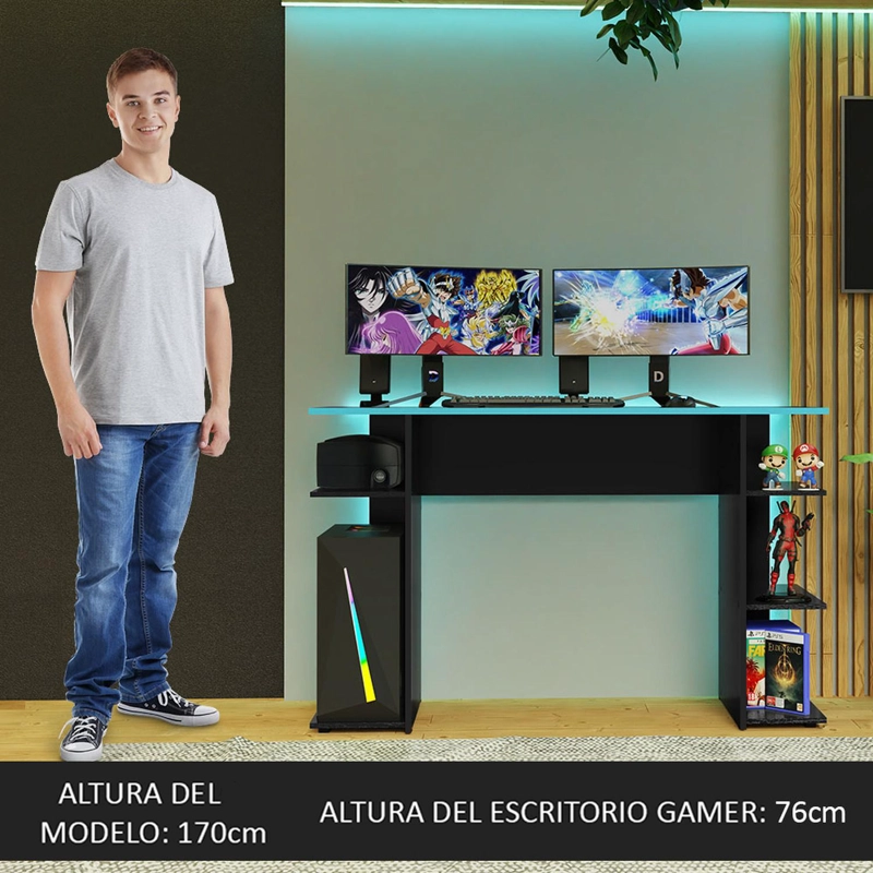 ESCRITORIO GAMER PC MADESA 9424 120 CM NEGRO/AZUL - 6