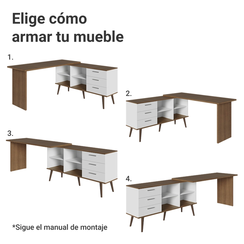 ESCRITORIO ESQUINERO MADESA LISBOA 3 CAJONES BLANCO/MARRON - 5