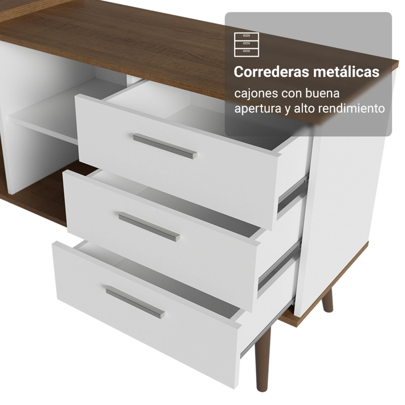 ESCRITORIO ESQUINERO MADESA LISBOA 3 CAJONES BLANCO/MARRON - 6