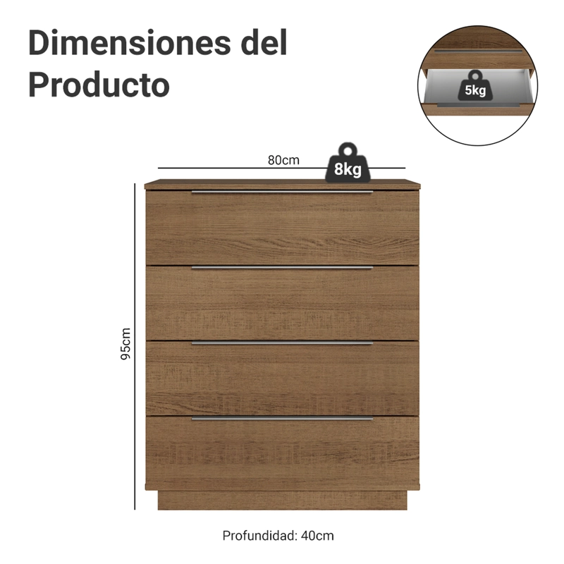 COMODA MADESA CON 4 CAJONES MARRON - 3