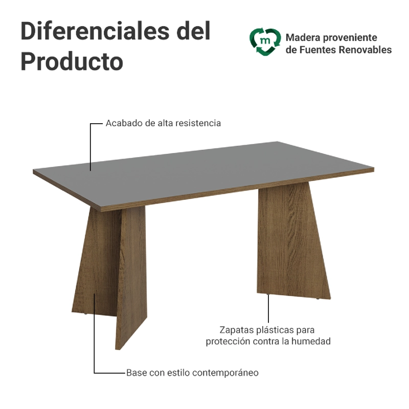MESA DE COMEDOR MADESA 5389 RECTANGULAR MARRON/GRIS - 3