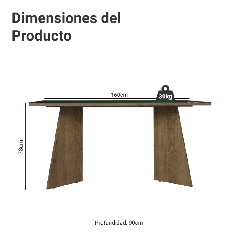 MESA DE COMEDOR MADESA 5389 CON VIDRIO RECTANGULAR MARRON/NEGRO - 2