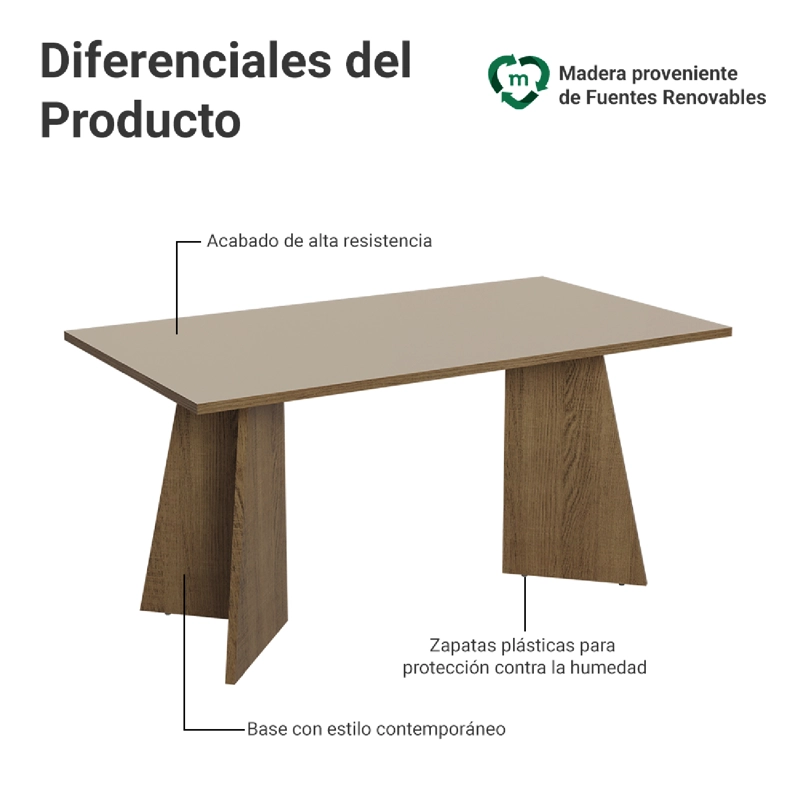 MESA DE COMEDOR MADESA 5389 RECTANGULAR MARRON/CREMA - 3