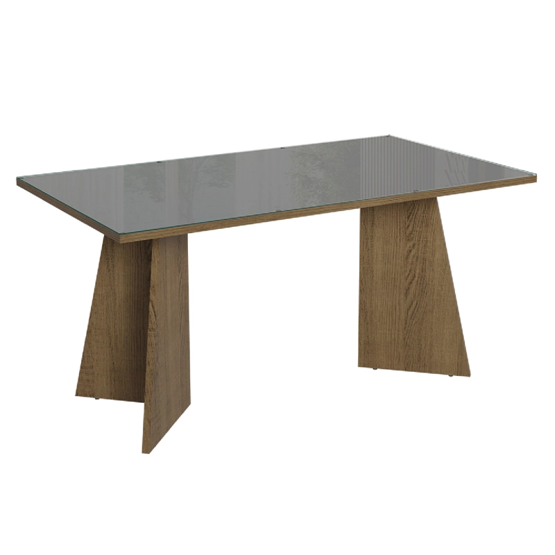 MESA DE COMEDOR MADESA 5389 CON VIDRIO RECTANGULAR MARRON/GRIS - 1