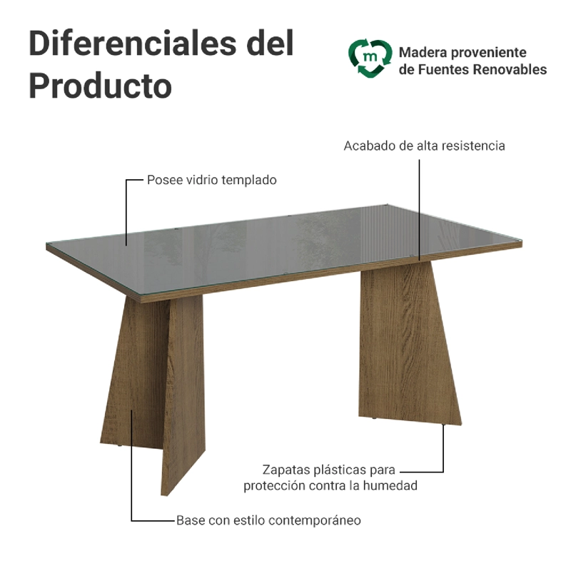 MESA DE COMEDOR MADESA 5389 CON VIDRIO RECTANGULAR MARRON/GRIS - 3