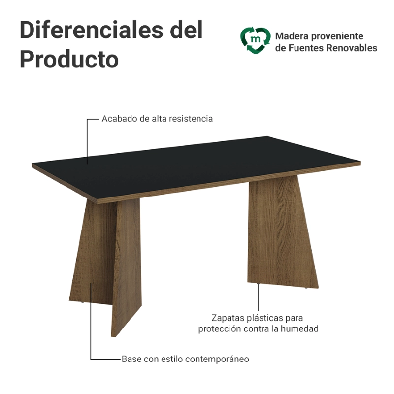 MESA DE COMEDOR MADESA 5389 RECTANGULAR MARRON/NEGRO - 3