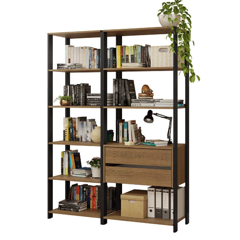 ESTANTE LIBRERO MADESA 129 CM 9 REPISAS 2 CAJONES MARRON/NEGRO - 2