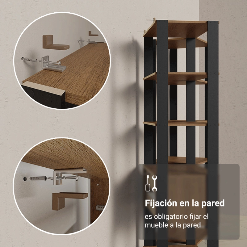 ESTANTE LIBRERO MADESA 129 CM 9 REPISAS 2 CAJONES MARRON/NEGRO - 5