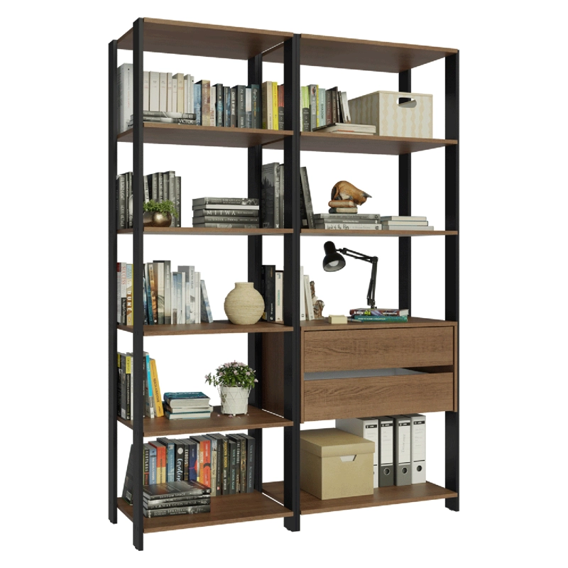 ESTANTE LIBRERO MADESA 129 CM 9 REPISAS 2 CAJONES MARRON/NEGRO - 7