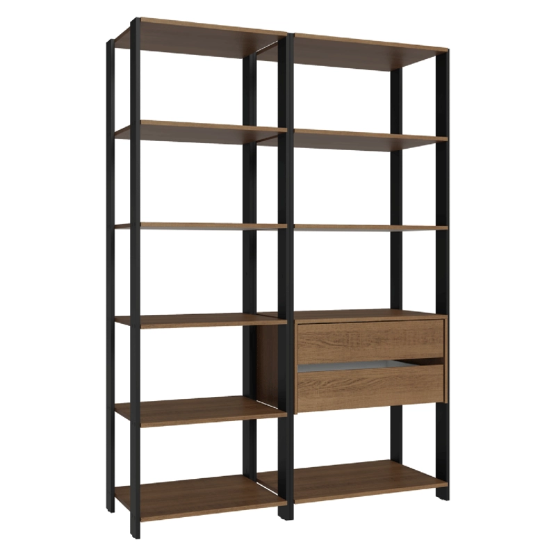 ESTANTE LIBRERO MADESA 129 CM 9 REPISAS 2 CAJONES MARRON/NEGRO - 8