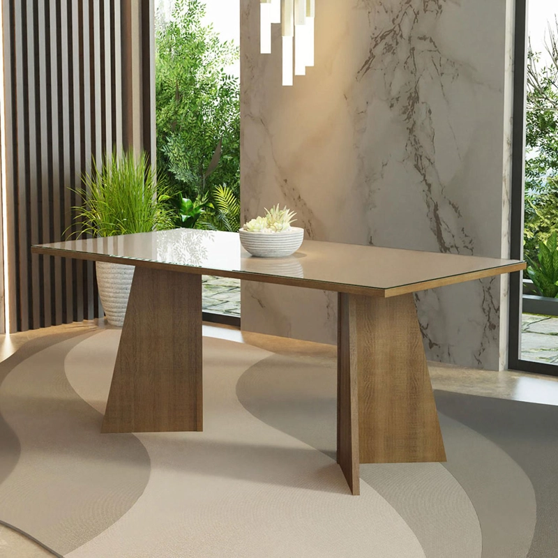 MESA DE COMEDOR MADESA 5388 CON VIDRIO RECTANGULAR MARRON/CREMA - 2
